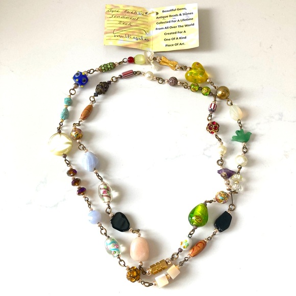 Multi Agates Dyed Fuchsia Sediment Necklace - Picture 2 of 5